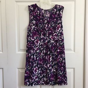 EUC purple blue and black dress floral design